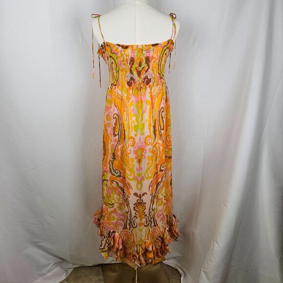 J.Crew Collection Silk Maxi Dress Large Smocked, Tie Straps & Ruffle Hem Yellow - Picture 4 of 9